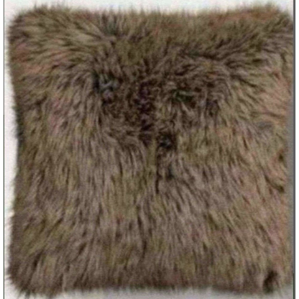 Brown Faux Fur Throw Pillow Shaggy Square Accent Decorative Cushion Plush Cozy